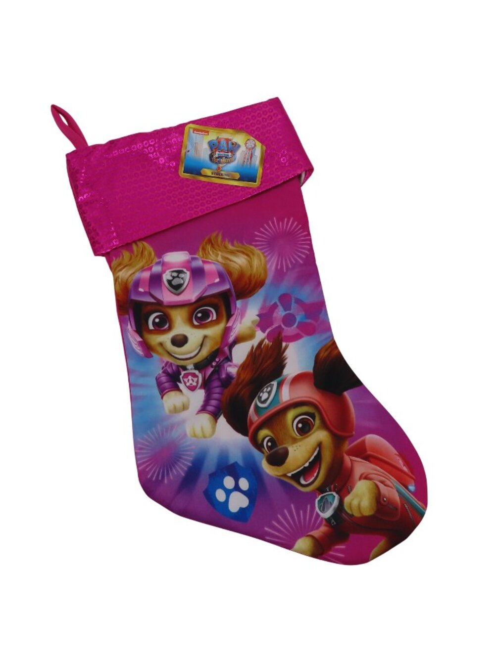 Nickelodeon Paw Patrol The Movie Pink Shiny Christmas Stocking Holiday Puppy NEW